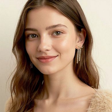 Bow Drop Earrings with Rhinestone Dangle Detail Feminine Statement Jewelry