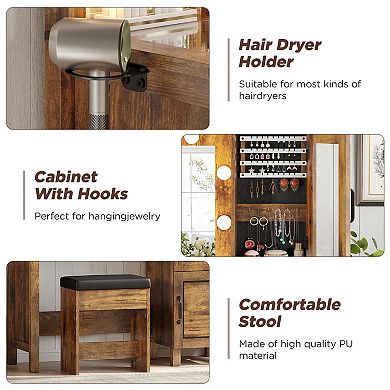 Makeup Vanity Desk with Large Mirror and Lights, 3 Drawers Vanity Table with Charging Station