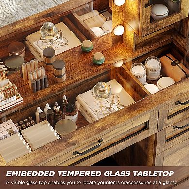 Makeup Vanity Desk with Large Mirror and Lights, 3 Drawers Vanity Table with Charging Station