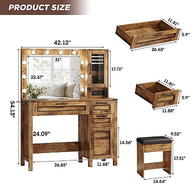 Makeup Vanity Desk with Large Mirror and Lights, 3 Drawers Vanity Table with Charging Station