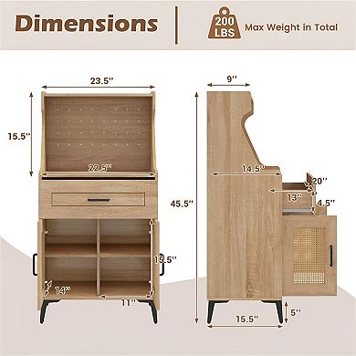 Farmhouse Coffee Bar Station with Pegboard, Cabinet and Storage Drawer