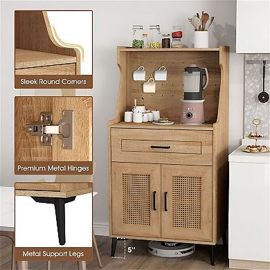 Farmhouse Coffee Bar Station with Pegboard, Cabinet and Storage Drawer