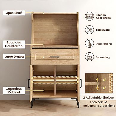 Farmhouse Coffee Bar Station with Pegboard, Cabinet and Storage Drawer