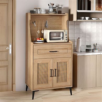 Farmhouse Coffee Bar Station with Pegboard, Cabinet and Storage Drawer