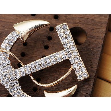 Golden Tone Contemporary Rhinestone Accented Anchor Pin Brooch