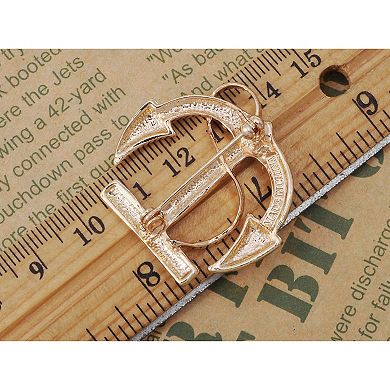 Golden Tone Contemporary Rhinestone Accented Anchor Pin Brooch