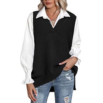 Zeagoo Women' Oversized V Neck Knit Sweater Vest Sleeveless Pullover Trendy Top