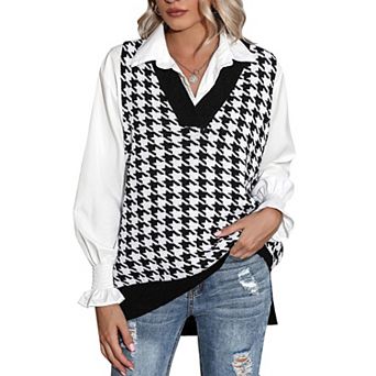 Zeagoo Women' Oversized V Neck Knit Sweater Vest Sleeveless Pullover Trendy Top