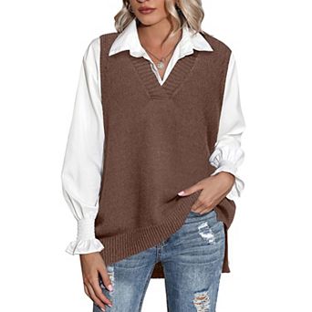 Zeagoo Women' Oversized V Neck Knit Sweater Vest Sleeveless Pullover Trendy Top