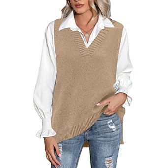 Zeagoo Women' Oversized V Neck Knit Sweater Vest Sleeveless Pullover Trendy Top