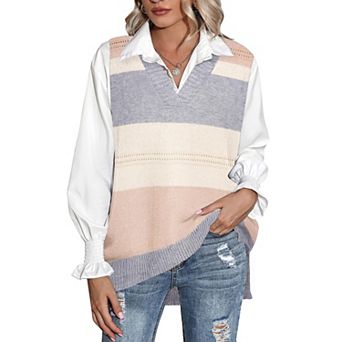 Zeagoo Women' Oversized V Neck Knit Sweater Vest Sleeveless Pullover Trendy Top