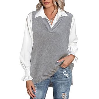 Zeagoo Women' Oversized V Neck Knit Sweater Vest Sleeveless Pullover Trendy Top