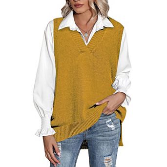 Zeagoo Women' Oversized V Neck Knit Sweater Vest Sleeveless Pullover Trendy Top