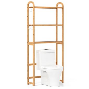 3 tier 100% Bamboo Bathroom Floor Organizer with Adjustable Shelves and Hooks