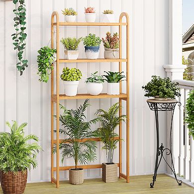 3-Tier 100% Bamboo Bathroom Floor Organizer with Adjustable Shelves and Hooks