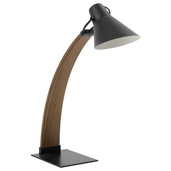 Loheer Noah Mid Century Modern Table Lamp with Curved Wood Look Arm