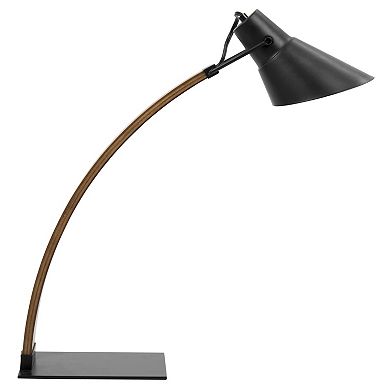 Loheer Noah Mid Century Modern Table Lamp with Curved Wood Look Arm