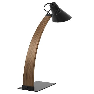 Loheer Noah Mid Century Modern Table Lamp with Curved Wood Look Arm