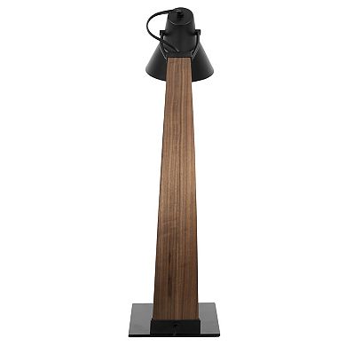 Loheer Noah Mid Century Modern Table Lamp with Curved Wood Look Arm