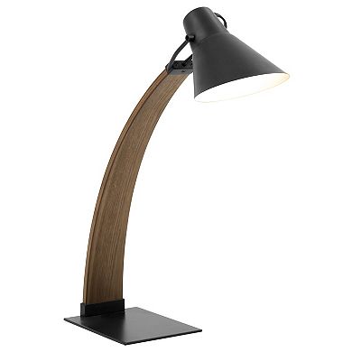 Loheer Noah Mid Century Modern Table Lamp with Curved Wood Look Arm
