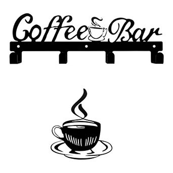 Wall-Mounted Coffee Mug Rack with 4 Hooks Metal Cup Holder for Kitchen Coffee Bar