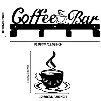 Wall-Mounted Coffee Mug Rack with 4 Hooks Metal Cup Holder for Kitchen Coffee Bar