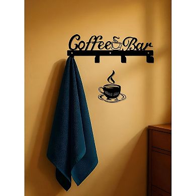 Wall-Mounted Coffee Mug Rack with 4 Hooks Metal Cup Holder for Kitchen Coffee Bar