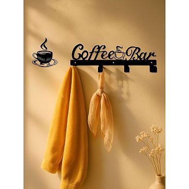 Wall-Mounted Coffee Mug Rack with 4 Hooks Metal Cup Holder for Kitchen Coffee Bar