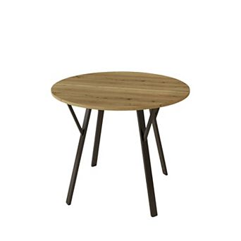 KWPZQEB 35.43 Inch Round Dining Table with Metal Black Legs, Circle Kitchen Table for 2-4 people