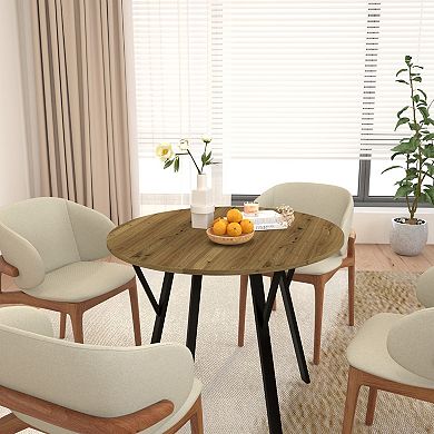 KWPZQEB 35.43 Inch Round Dining Table with Metal Black Legs, Circle Kitchen Table for 2-4 people