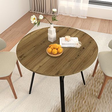 KWPZQEB 35.43 Inch Round Dining Table with Metal Black Legs, Circle Kitchen Table for 2-4 people
