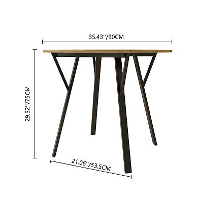 KWPZQEB 35.43 Inch Round Dining Table with Metal Black Legs, Circle Kitchen Table for 2-4 people