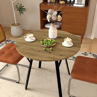 KWPZQEB 35.43 Inch Round Dining Table with Metal Black Legs, Circle Kitchen Table for 2-4 people