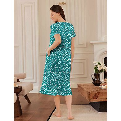 Ekouaer Nightgowns Sleeping Soft Long Button Maternity Night Gowns House Dresses Night Shirts