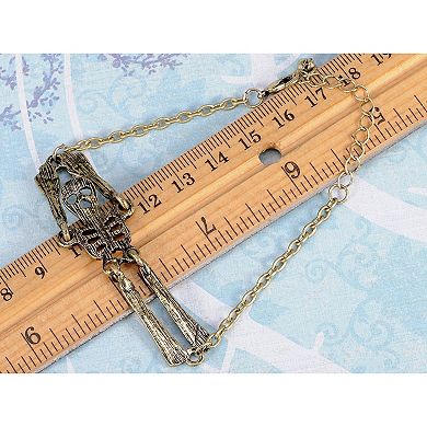 Antique Inspired Bronze Tone Skull Skeleton Halloween Link Bracelet