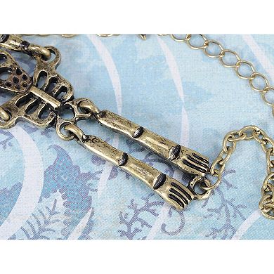 Antique Inspired Bronze Tone Skull Skeleton Halloween Link Bracelet