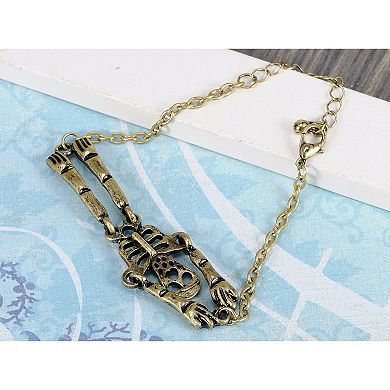 Antique Inspired Bronze Tone Skull Skeleton Halloween Link Bracelet