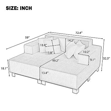 Pnronnc Loveseat Sofa Couch Modern Corduroy Upholstered Sofa with 4 Pillows