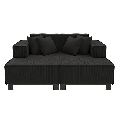 Pnronnc Loveseat Sofa Couch Modern Corduroy Upholstered Sofa with 4 Pillows