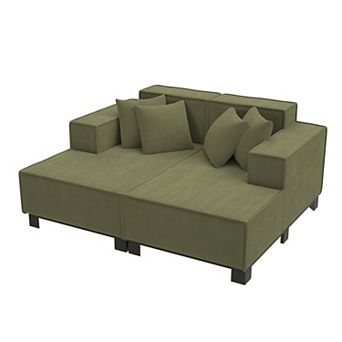 Pnronnc Loveseat Sofa Couch Modern Corduroy Upholstered Sofa with 4 Pillows