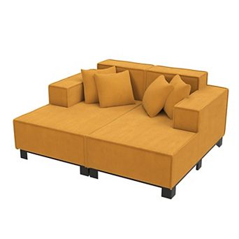 Pnronnc Loveseat Sofa Couch Modern Corduroy Upholstered Sofa with 4 Pillows