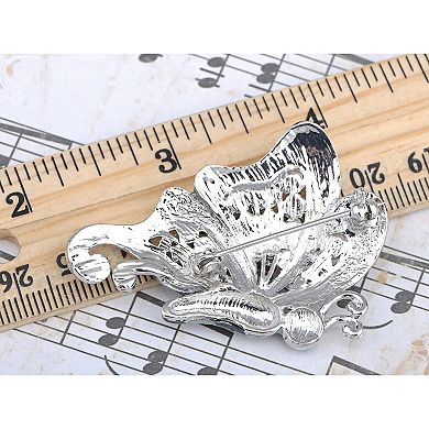 Grey Enamel Wing Clear Crystal Rhinestone Green Eye Butterfly Pin Broach Brooch
