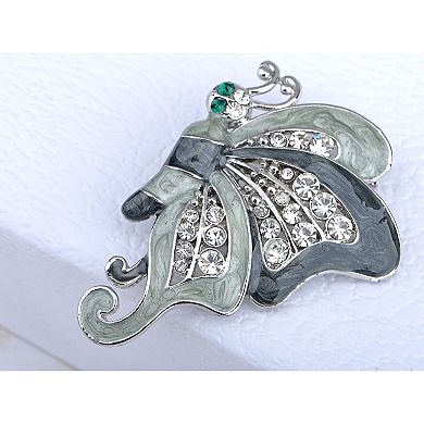 Grey Enamel Wing Clear Crystal Rhinestone Green Eye Butterfly Pin Broach Brooch