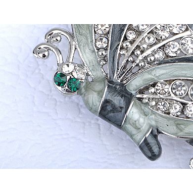 Grey Enamel Wing Clear Crystal Rhinestone Green Eye Butterfly Pin Broach Brooch