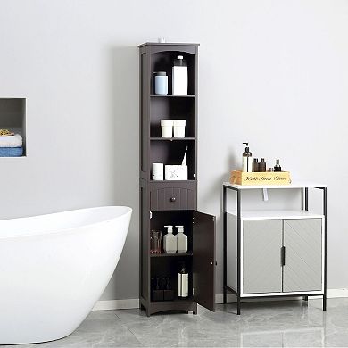 Freestanding Bathroom Organizer Cabinet with Shelves and Drawer