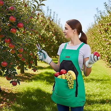 Full Coverage Gardening Apron with Large Harvest Pocket Oxford Fabric Apron for Yard Fruit Picking