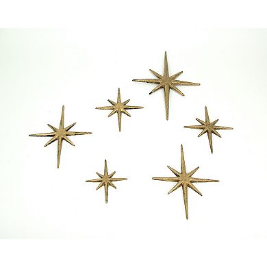 Set of 6 Metallic Gold Cast Iron Starburst Wall Hangings 8 Pointed Stars