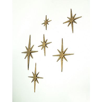 Set of 6 Metallic Gold Cast Iron Starburst Wall Hangings 8 Pointed Stars