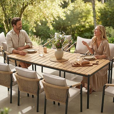 SUNSITT Outdoor 82.6” Patio Rectangular Dining Table w/WPC Tabletop for 6-8 People