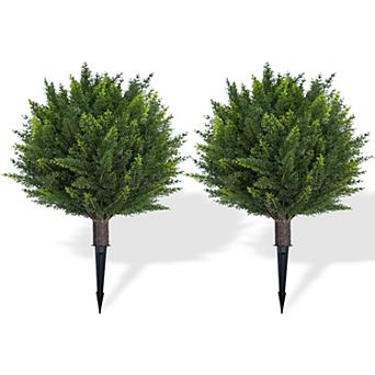 2-pack 24" UV-resistant cypress topiaries with ground spikes for porch, garden, or backyard.